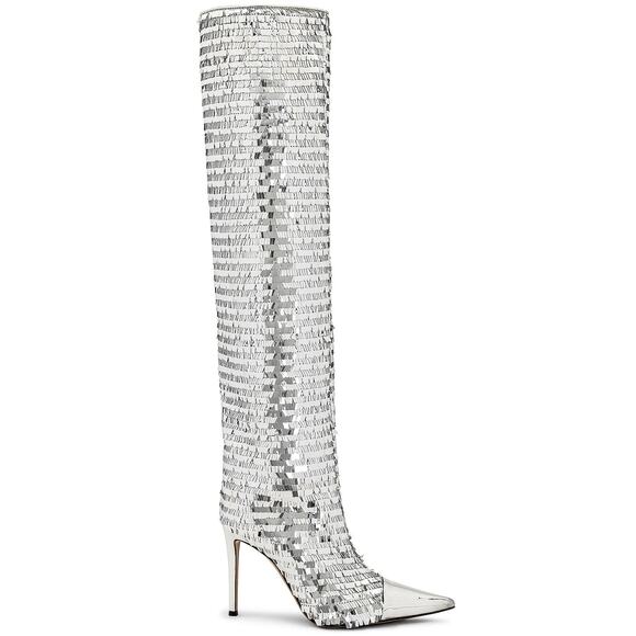 Alexandre Vauthier Silver Leather Sequined 105 Boot Size 8.5 - Picture 1 of 6